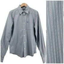 Abercrombie &amp; Fitch Mens L Muscle Fit Button Front Shirt Gray Stripe Preppy - £13.10 GBP