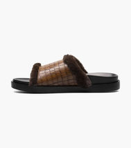 Stacy Adams Monty Slide Sandal Crocodile Print Faux Fur Cognac 25560-221 image 5