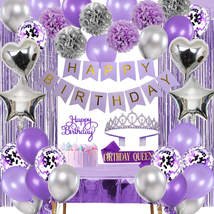 Purple and Silver Birthday Decorations for Women Girls Lavender Party Decor Set - £20.40 GBP