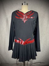 Vtg 1980s Black &amp; Red Snakeskin Design Pleated Dress Sz L Goth Halloween... - $38.69