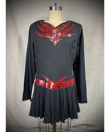 Vtg 1980s Black &amp; Red Snakeskin Design Pleated Dress Sz L Goth Halloween... - £30.24 GBP
