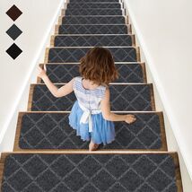Durable Non-Slip Carpet Treads for Wooden Stairs - 15 PCS in Diamond Gray - $70.24