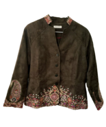 Coldwater Creek Brown W/Pink Embroidered Floral Paisley Jacket, Size Pet... - $27.10