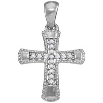 10k White Gold Womens Round Diamond Small Flared Cross Pendant 1/10 Cttw - £108.85 GBP