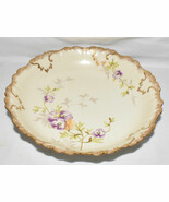 Antique Limoges France Serving Bowl 10" Hand Painted Porcelain Bowl Purple Flwrs - $64.95