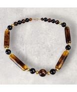 Vtg Classy Chunky Amber Lucite Gold Brown Black Beaded Necklace Classic  - $622.40 MXN
