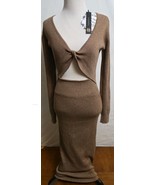 House of Harlow 1960 Gold Dress Small Rib Knit Twist Front Long Sleeve M... - $1,583.93 MXN