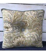 Sage Green Aqua Gold Paisley Jacobean Floral Throw Pillow 23&quot; Sq. Decora... - $36.57 CAD