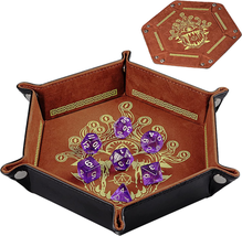 D&amp;D Dice Tray PU Leather Hexagon Dice Holder Printed with Beholder Portable and  - $19.56