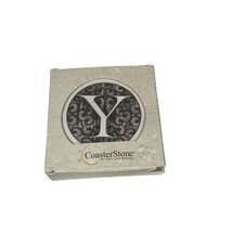 Ceramic Coasters for Drinks  Set of 4  Round White Monogrammed Y Personalized - £9.76 GBP