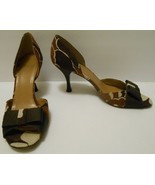 STUART WEITZMAN Abstract Floral Twill High HEEL SHOES Brown Tan Ivory 10 M - £44.03 GBP