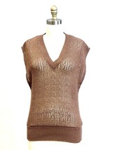 Vtg 70s Its Pure Gould Open Knit Vest Tank Light Brown Acrilan Womens M L - $44.50