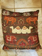 Pier 1 Accent Pillow Elephants Camels Horses Embellished 16&quot; x 16&quot; - £23.21 GBP
