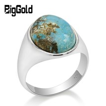 Real 925 Sterling Silver Ring for Man With Blue Natural Stone Vintage Elegant Ri - £52.61 GBP