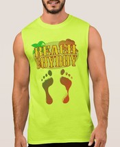 Beach Cowboy Sandy Footprints Ultra Cotton Muscle T-Shirt - Safety Green... - $24.95