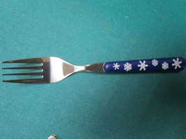 Stainless Flatware Set Blue Christmas Handle Design In Tin Box New 20 Pcs - £35.60 GBP