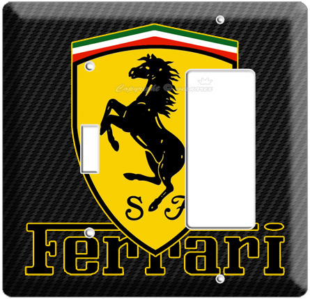FERRARI EMBLEM CARBON SCUDERIA SHIELD LEFT GFI LIGHT SWITCH OUTLET COMBO COVER