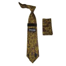Men's Stacy Adams Tie and Hankie Set Fancy Woven Silky Satin #SAT132 Gold image 2