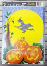 Halloween 3D-Look Wall Decoration Witch&#39;s Moon Jack-O-Lanterns Boo Poster VTG - £8.06 GBP