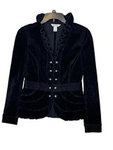 WHBM Women&#39;s Blazer Jacket Coat Cord Ruffles Trim Beaded Velvet Black Sz. 8 - £27.58 GBP