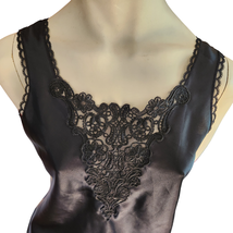 Vintage HONORS Camisole Sz Small Black Shell Lace Applique Wide Straps USA Made - £9.59 GBP