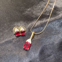 Vintage 24k gold plate Roman Red Cubic Zirconia &amp; Clear Crystal Jewelry Set - £144.64 GBP