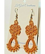 Earrings Drop Dangle Golden Tan Lil*Girl Creations Machine Embroidered 2... - $12.86