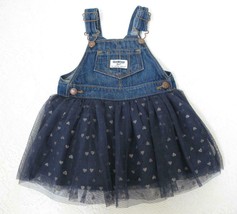 Osh Kosh B&#39;Gosh Baby Denim Overall Dress 12mo Vestbak Tulle Skirt Gold Stars - £11.98 GBP