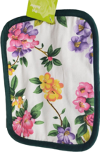 One (1) Jumbo Printed Pot Holder, 9&quot;x8&quot;, Multicolor Flowers, Green Back, Flomo - £5.91 GBP