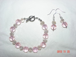 Pink &amp; Clear Glass Bracelet &amp; Earring Set - for the Little Princess in y... - £13.28 GBP