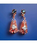 Sapphire Diamond Deco Earrings Gatsby era Vintage Filigree Dangles 14k Gold - $2,395.09 CAD