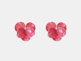 925 silver needle-plated 14K three-dimensional petal temperament red ear... - $0.00