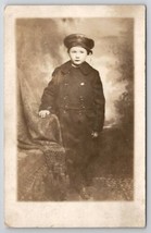 Adorable Child Leather Cap And Wool Coat Portrait RPPC c1910 Postcard L25 - £10.35 GBP