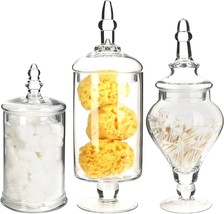 Mantello Glass Apothecary Jars With Lids- Set Of 3 Candy Jars For Candy Buffet - - £61.32 GBP
