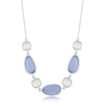 Sterling Silver Irregular Blue Gray and Square Gray Cat&#39;s Eye Necklace - £177.48 GBP