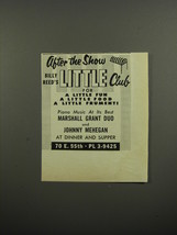 1953 Billy Reed&#39;s Little Club Ad - Piano Music Marshall Grant Duo Johnny Mehegan - £14.87 GBP