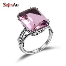 Real 925 Sterling Silver Wedding Rings For Women Vintage Square Pink Crystal Gem - £38.77 GBP