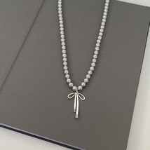  Bow Pendant Pearl Necklace For Women Elegant Retro Senior All-Match Necklace Ch - £7.91 GBP