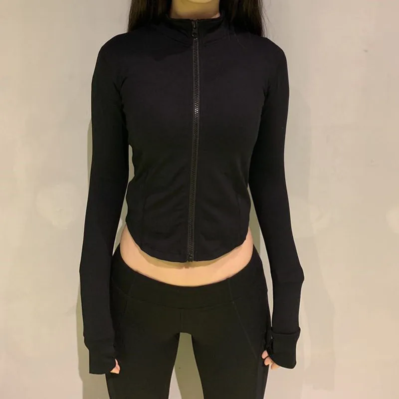 Women&#39;s Thin Jacket Tight Yoga Clothes Long Sleeve Running With Zipper Coat Wint - £97.59 GBP