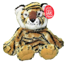 9&quot; Fiesta Tiger Hang Tag B EAN Bag Stuffed Animal Floppy Plush Tan Black Stripes - £8.47 GBP
