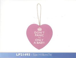 Lesser &amp; Pavey Don&#39;t Panic It&#39;s Only a Baby Pink 10cm Hanging Heart Wooden Plaqu - £3.19 GBP