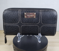 Vintage Nine West Dark Chocolate Brown Leather Stitched Zip Around Wallet - $38.47