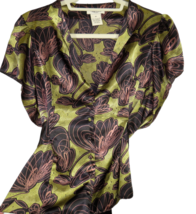 Vintage Vertigo Paris Women&#39;s M Olive Abstract Swirl Print Low Cut Satin... - £32.52 GBP