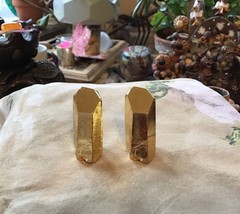 Vintage YSL Yves St Laurent Gold Tone Statement Sculptural Prism Earrings ClipOn - £275.81 GBP