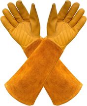 Stylish Yellow Leather Gardening Gloves - Thorn Proof &amp; Cut Resistant, M... - $53.41
