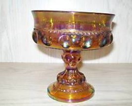 Indiana Compote Amber Carnival  Kings Crown Thumbprint Iridescent 1970-1980 - £7.95 GBP