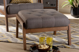 Kalimantan Gray Fabric Upholstered Walnut Footstool - $159.00
