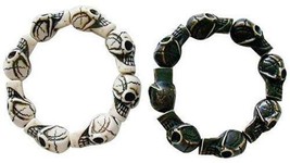 12 Asst Color Circle Of Skulls Bracelets Skeleton Skull Head Jewelry Mens Womens - £15.14 GBP