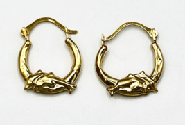 Vintage 14K Yellow Gold Hollow Dolphin Hoop Earrings - £87.03 GBP