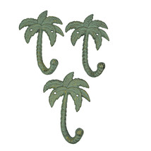 Set of 3 Verdigris Cast Iron Palm Tree Wall Hanging Hooks Towel Hat Coat Rack - £29.41 GBP